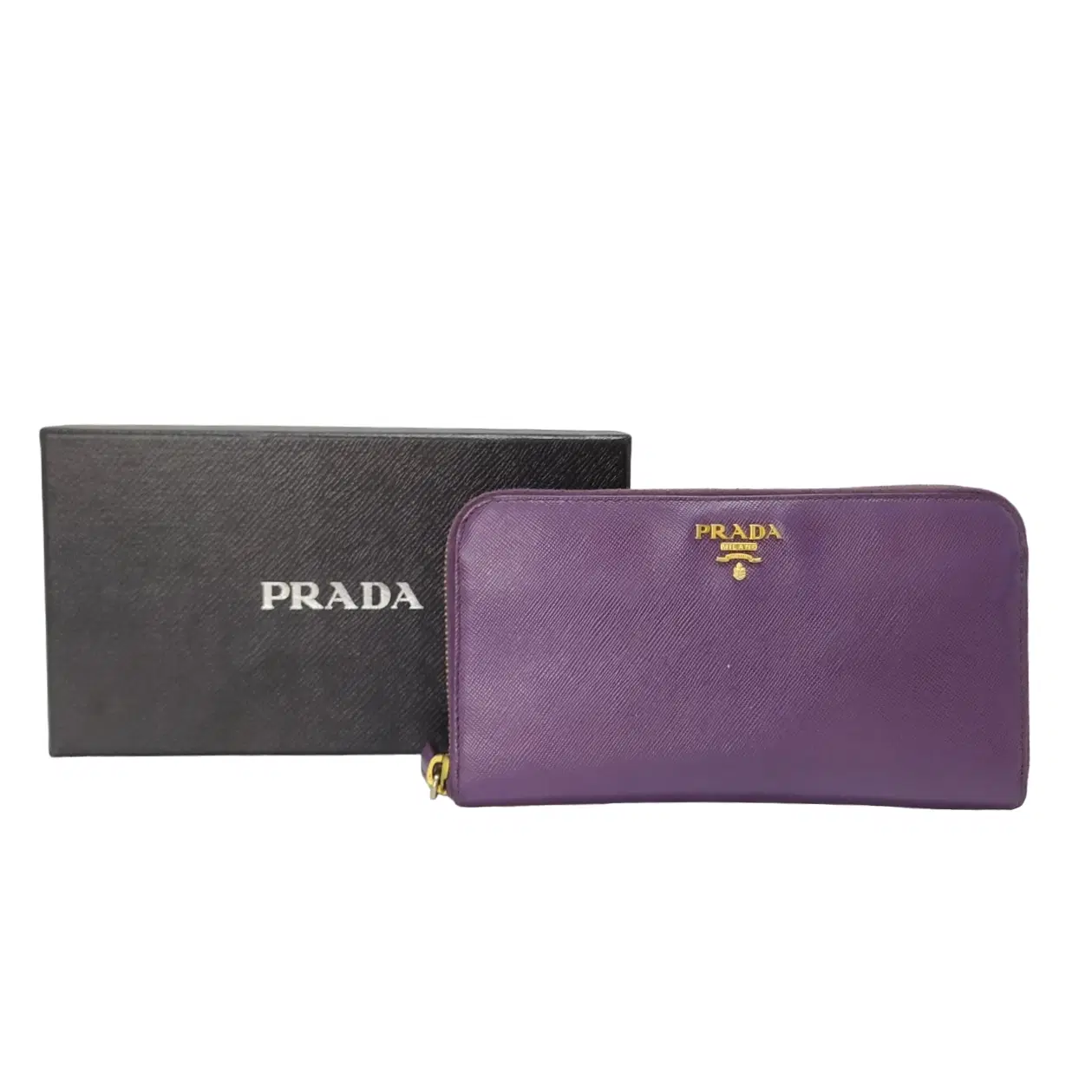 Prada Purple Leather Zip Around Continental Wallet
