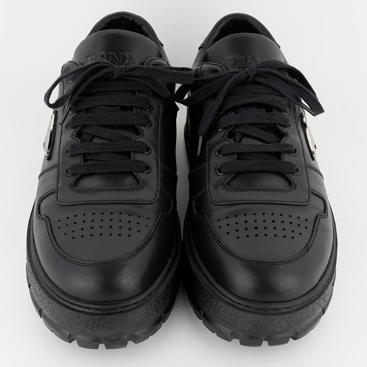 Size 9 - Prada Black Downtown Leather Low-Top Sneakers-Hover-Image