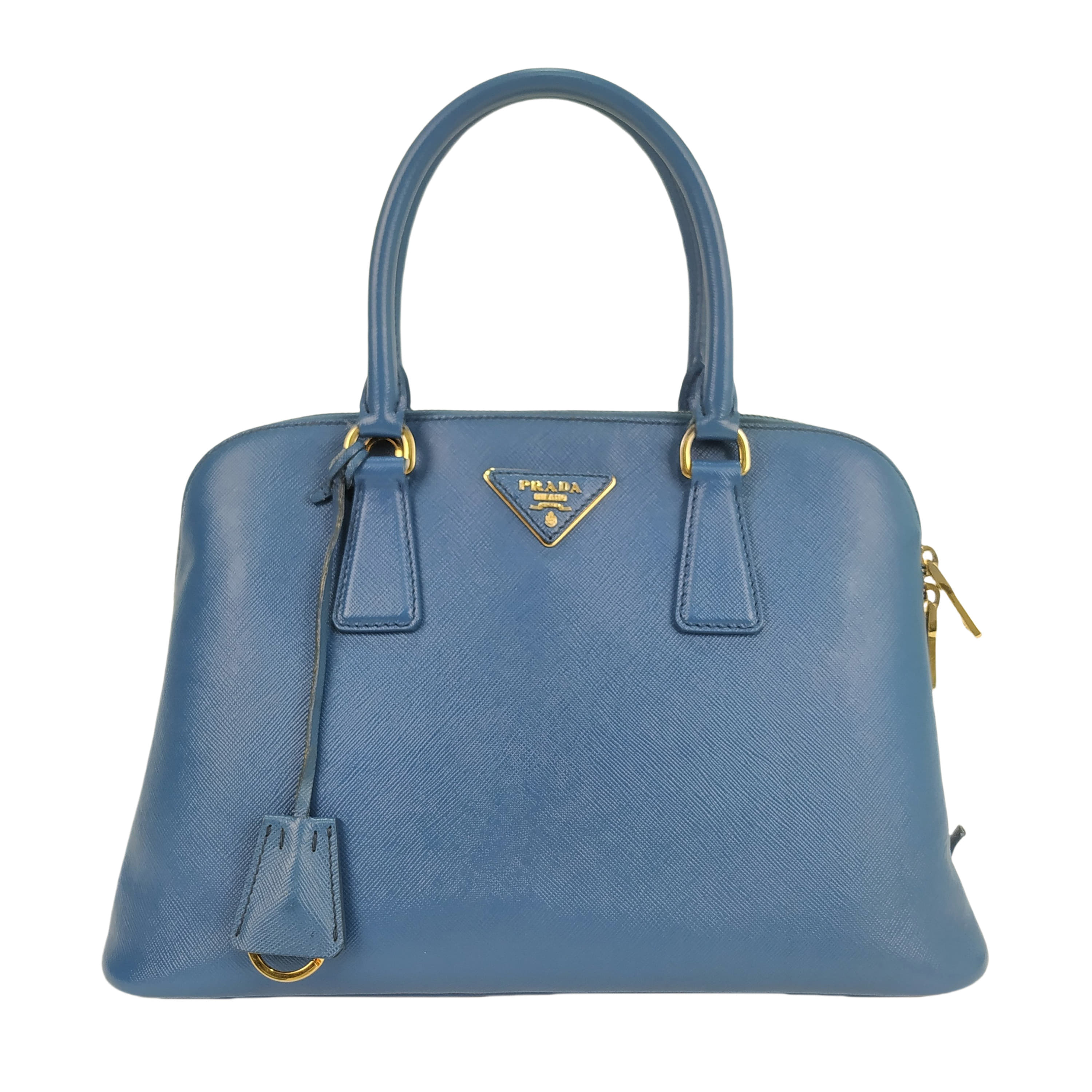 Prada Blue Saffiano Lux Leather Dome Satchel