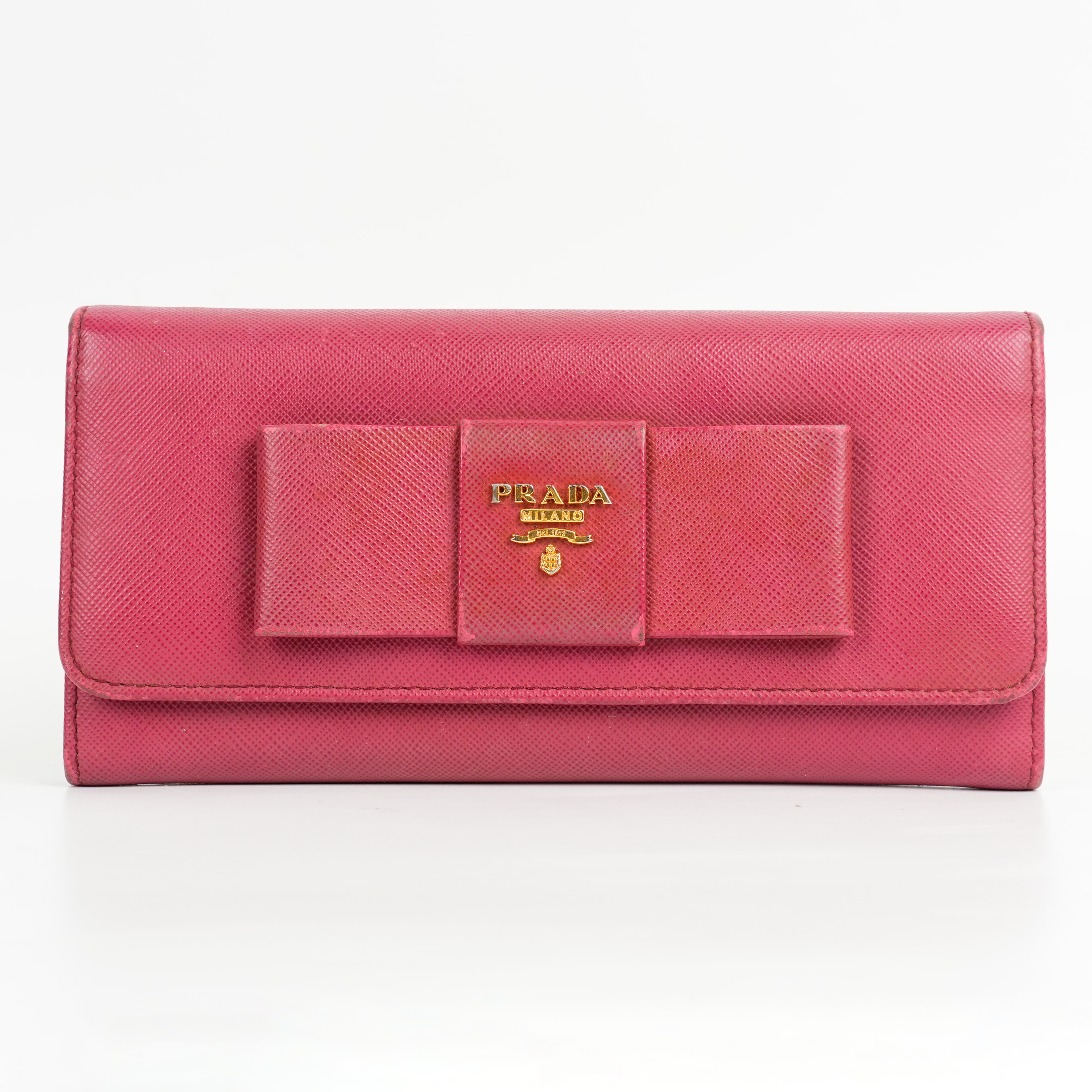 Prada Red Saffiano Lux Leather Bow Flap Continental Wallet