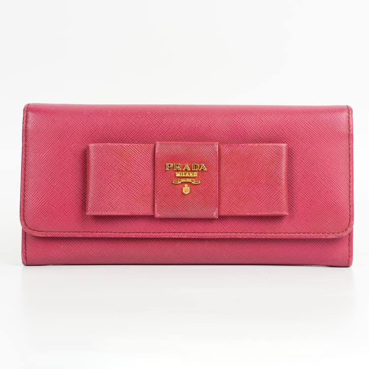 Prada Red Saffiano Lux Leather Bow Flap Continental Wallet-Hover-Image