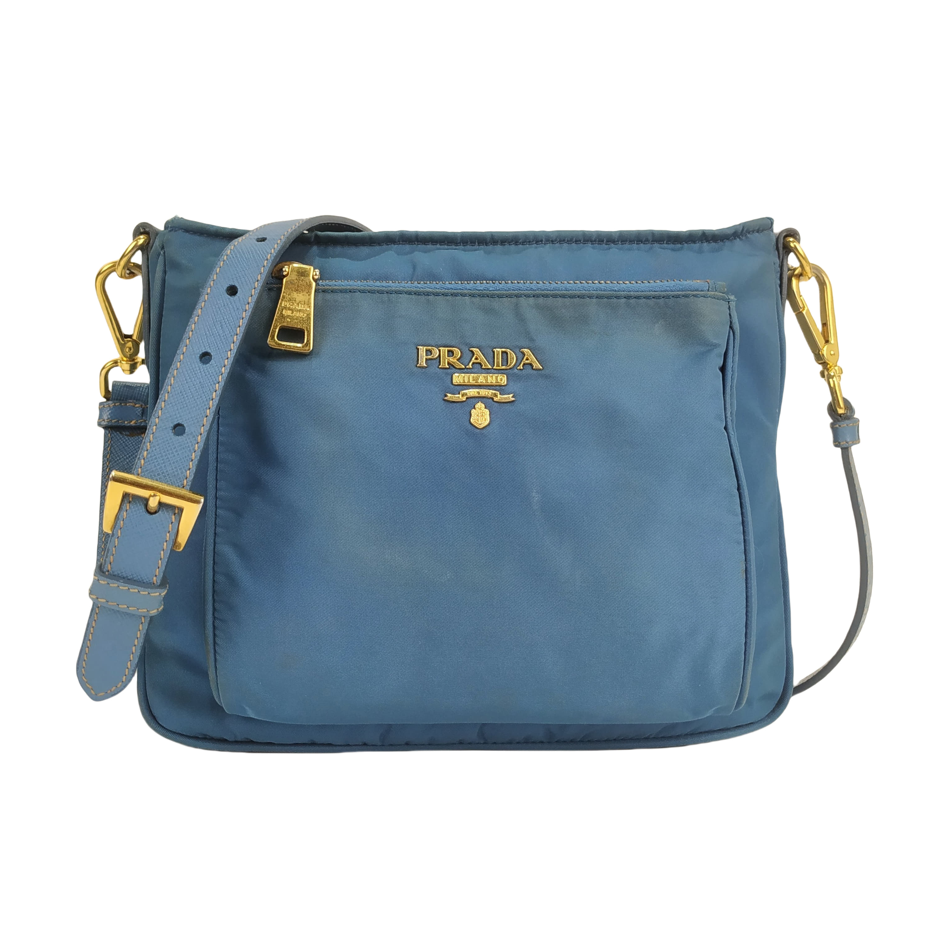 Prada Front Pocket Tessuto Messenger Bag In Blue