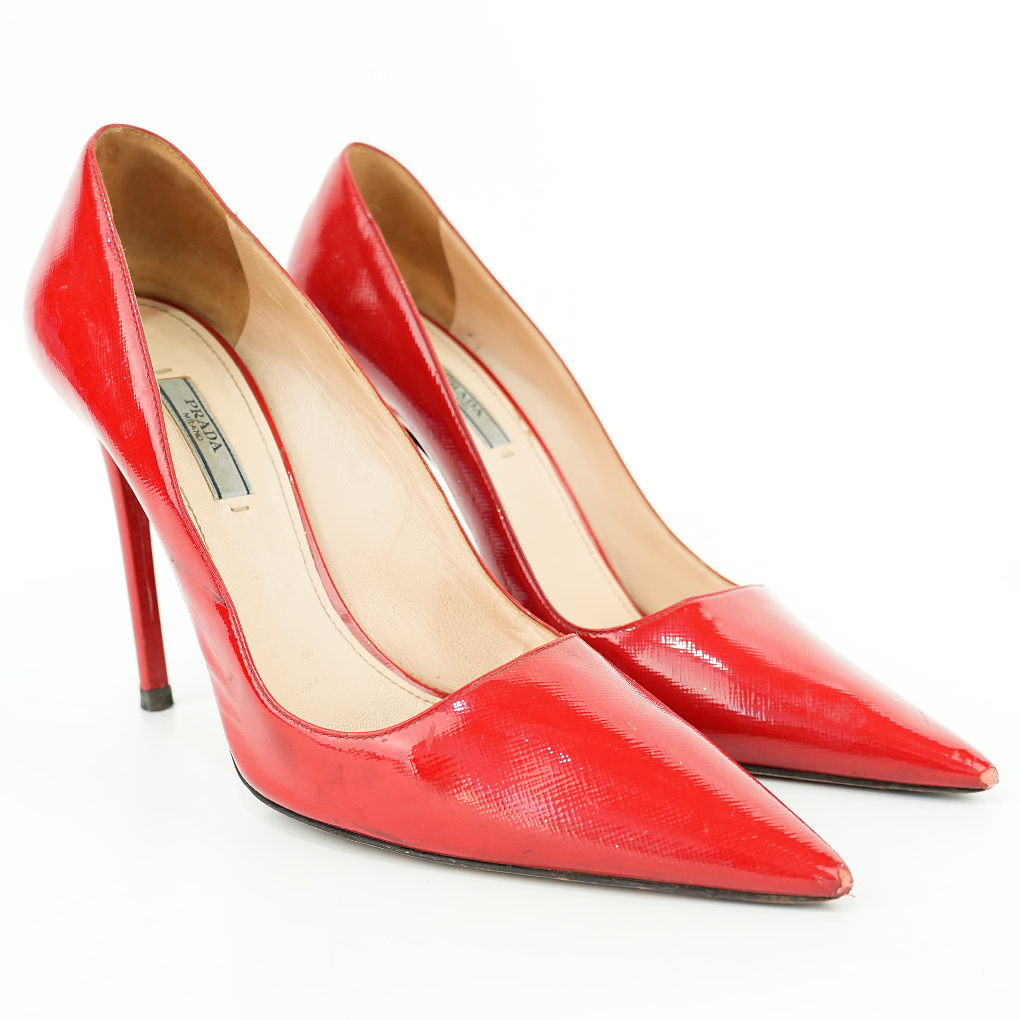 Size 41 - Prada Saffiano red leather stiletto pumps