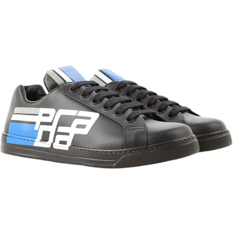 PRADA Mens Graphic Logo Leather Sneakers