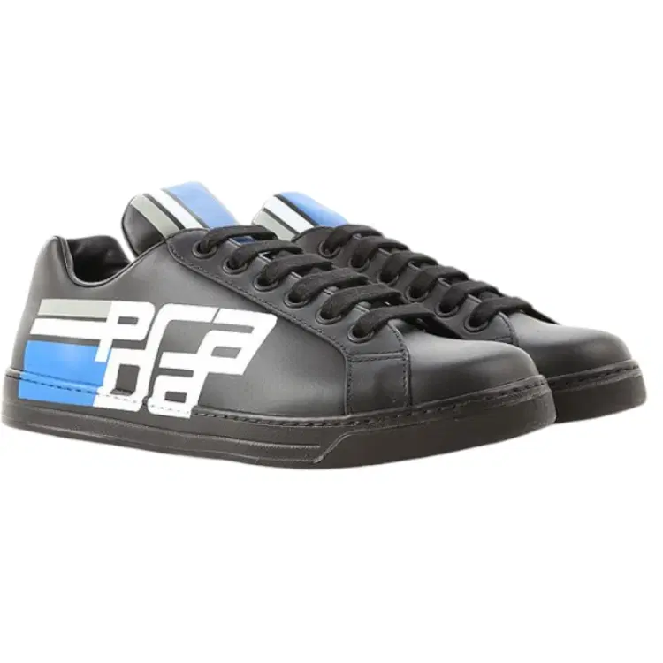 PRADA Mens Graphic Logo Leather Sneakers-Hover-Image