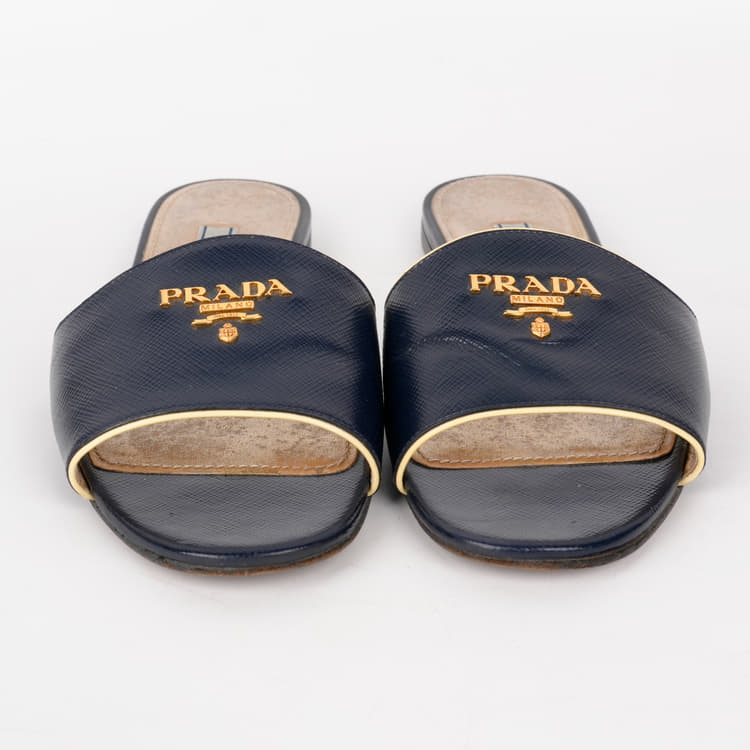Size 38.5 - Prada Dark Blue Logo Slides-Hover-Image