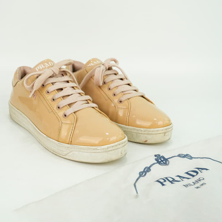 EU 40 - Prada Sport Beige Patent Leather Low Top Sneakers-Hover-Image