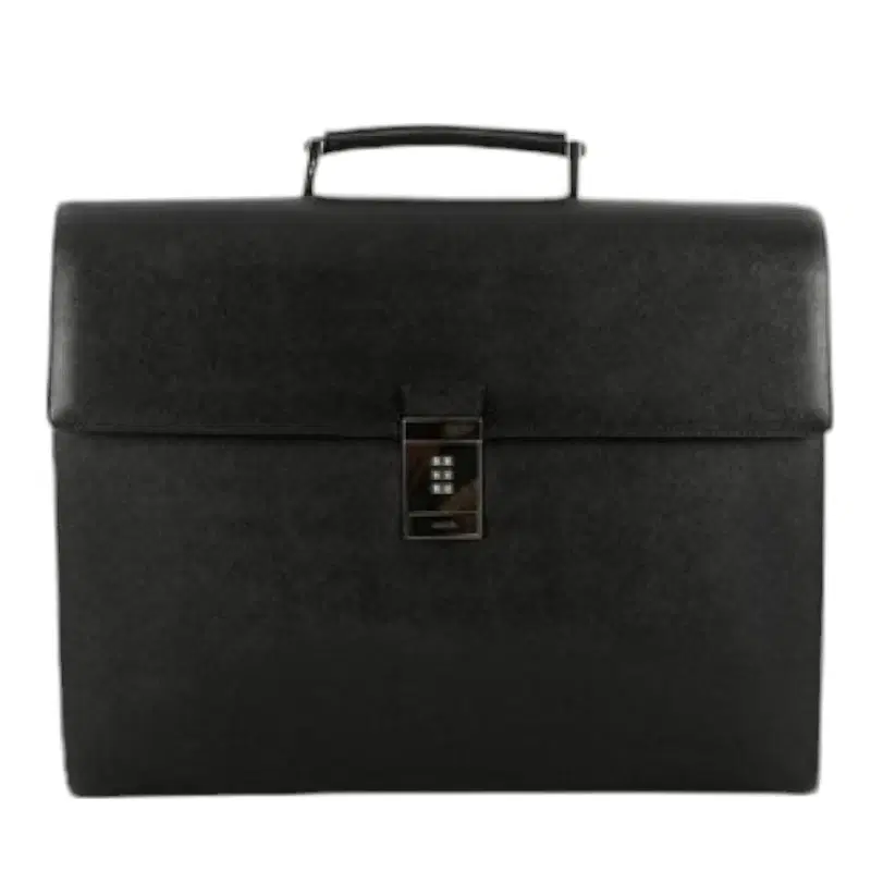 Prada Lock Saffiano Black Leather Briefcase