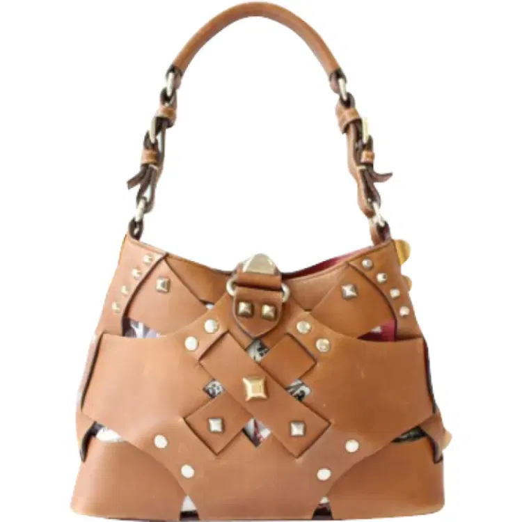 Prada Tan Studded Shoulder Bag-Hover-Image