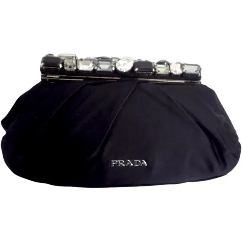 Prada Pochette Black Satin Raso Stones Clutch