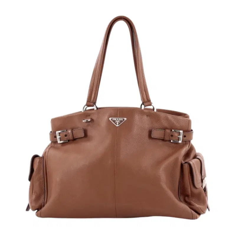 PRADA Side Pocket Belt Tote Vitello Daino