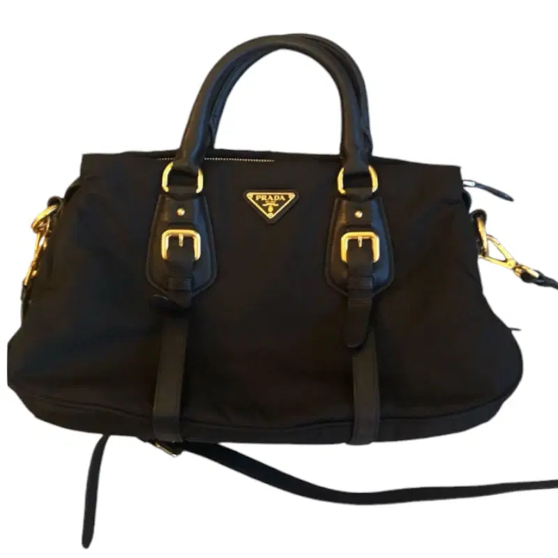 Prada Black Nylon Tessuto Gold Satchel Bag