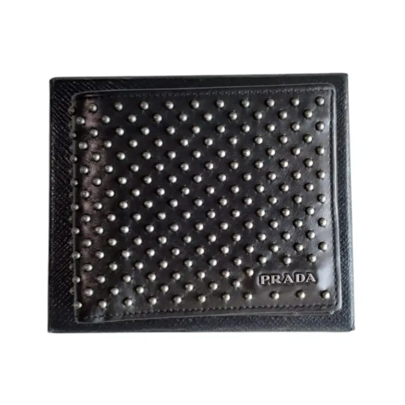 Prada Black Leather Studded Mens Wallet