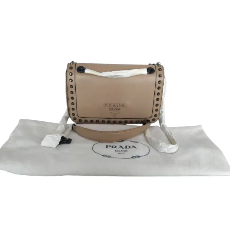 Prada Pattina Glace Calf Cammeo Leather Studded Bag