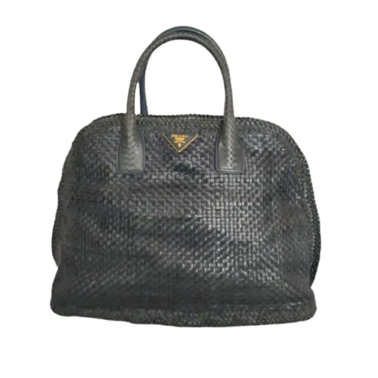 Prada Black Braided Leather Satchel-Hover-Image