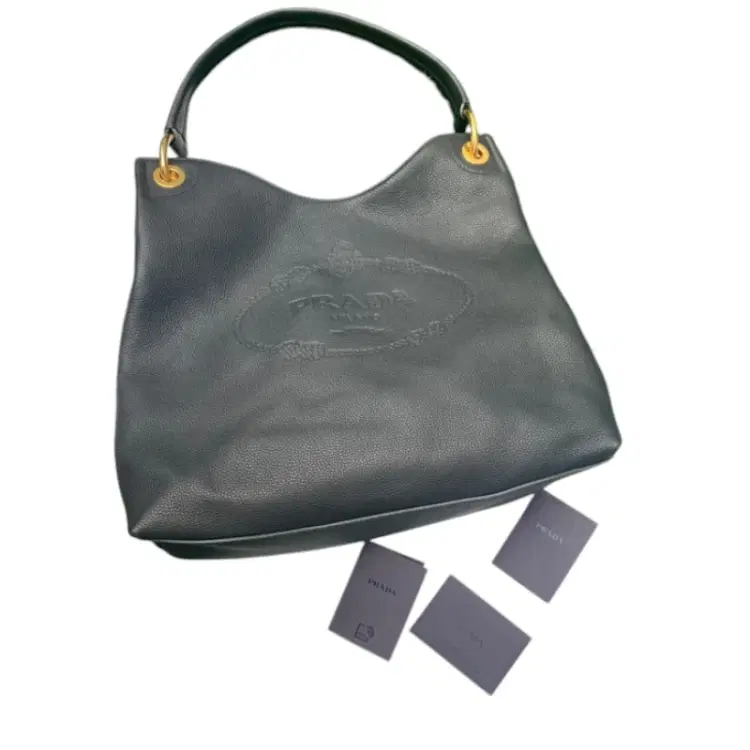 Prada Black Vitello Phenix Leather Embossed Logo Hobo Bag-Hover-Image