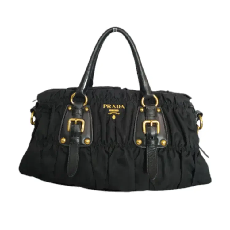 Prada Black Tessuto Gauffre Nylon Ruched Bag-Hover-Image