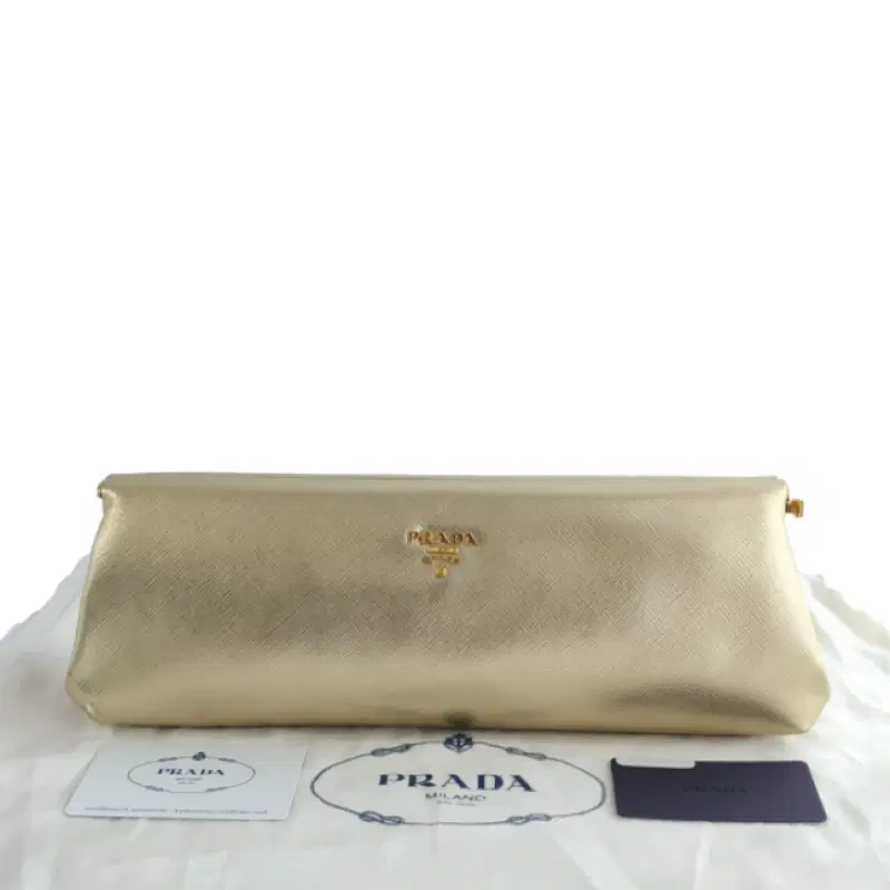 Prada Metallic Saffiano Lux East West Frame Clutch