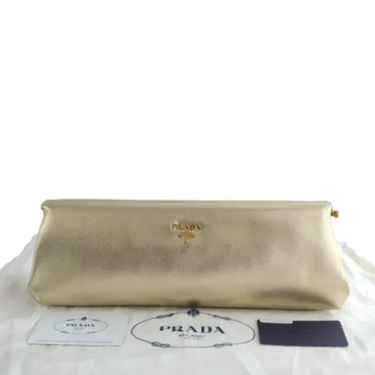 Prada Metallic Saffiano Lux East West Frame Clutch-Hover-Image