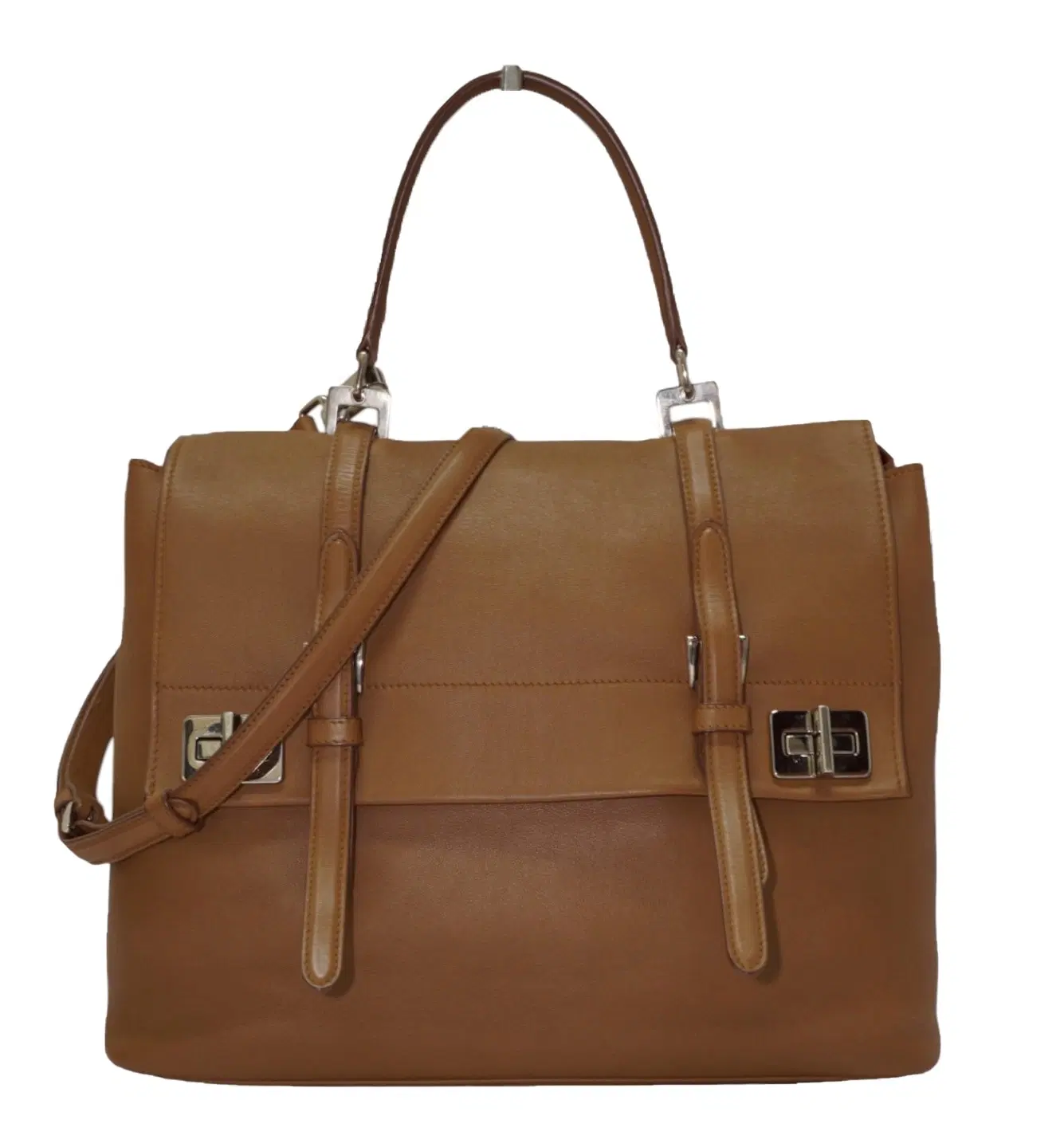 Prada Saffiano Double Turn Lock Satchel