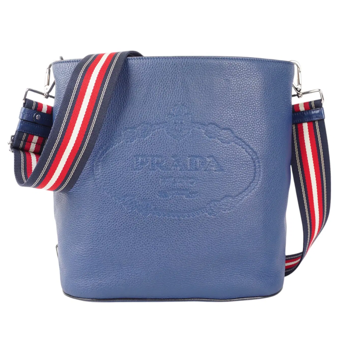 Prada Vitello Daino Leather Logo Embossed Bucket Bag