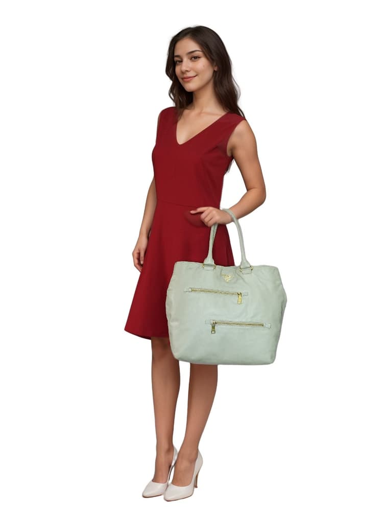 Prada Soft Calf Leather Zipper Detail Tote Bag-Hover-Image