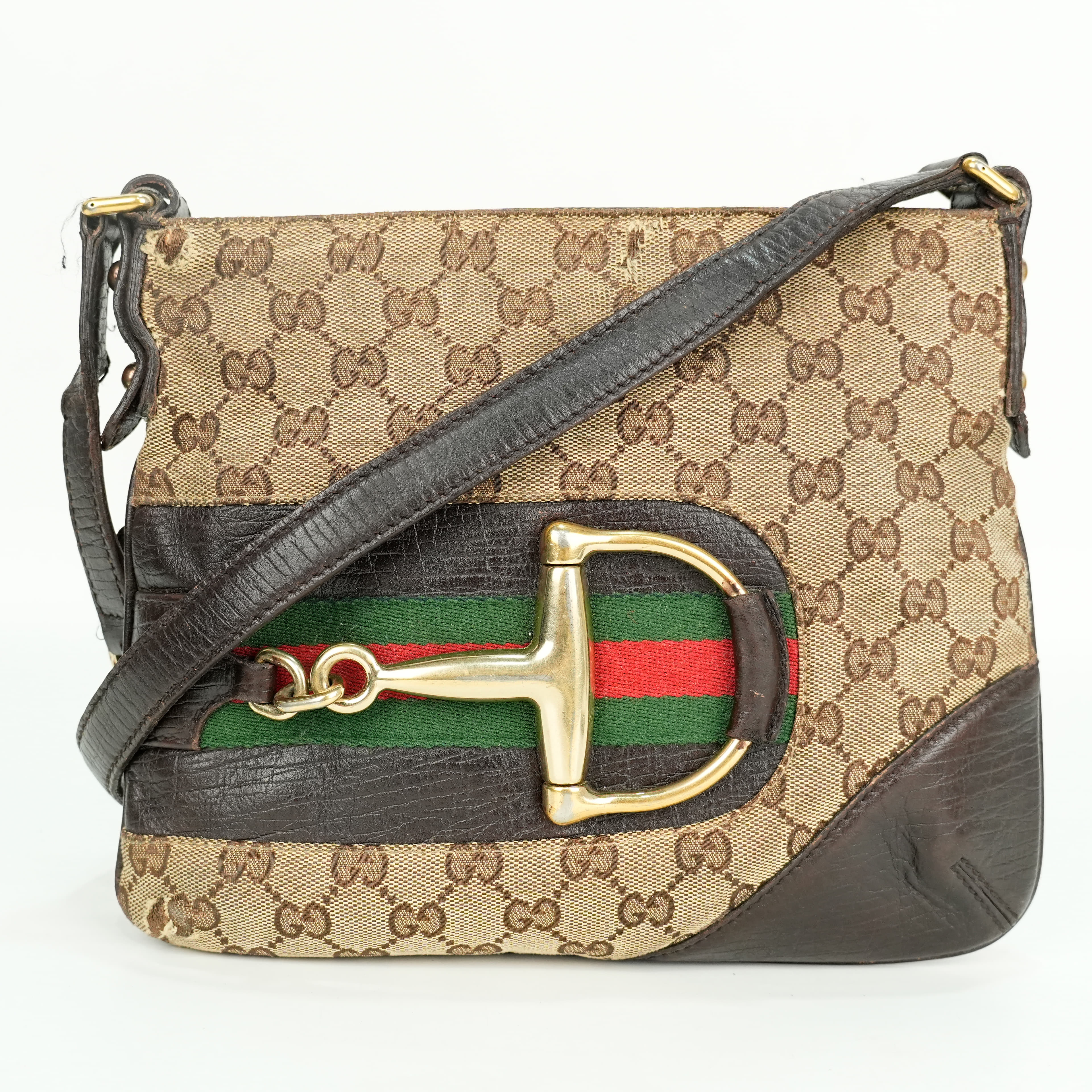 Gucci Monogram Canvas Web Horsebit Hasler Crossbody Bag