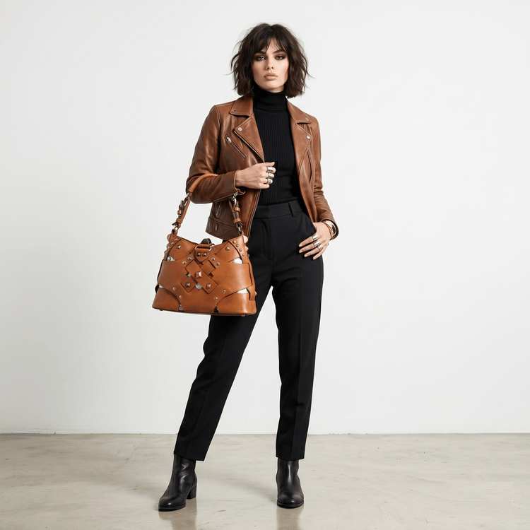 Prada Brown Woven Leather Studded Lattice-Hover-Image