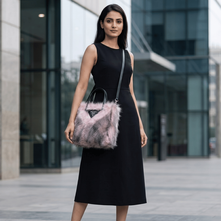 Prada Faux Fur Top Handle Bag with long strap-Hover-Image
