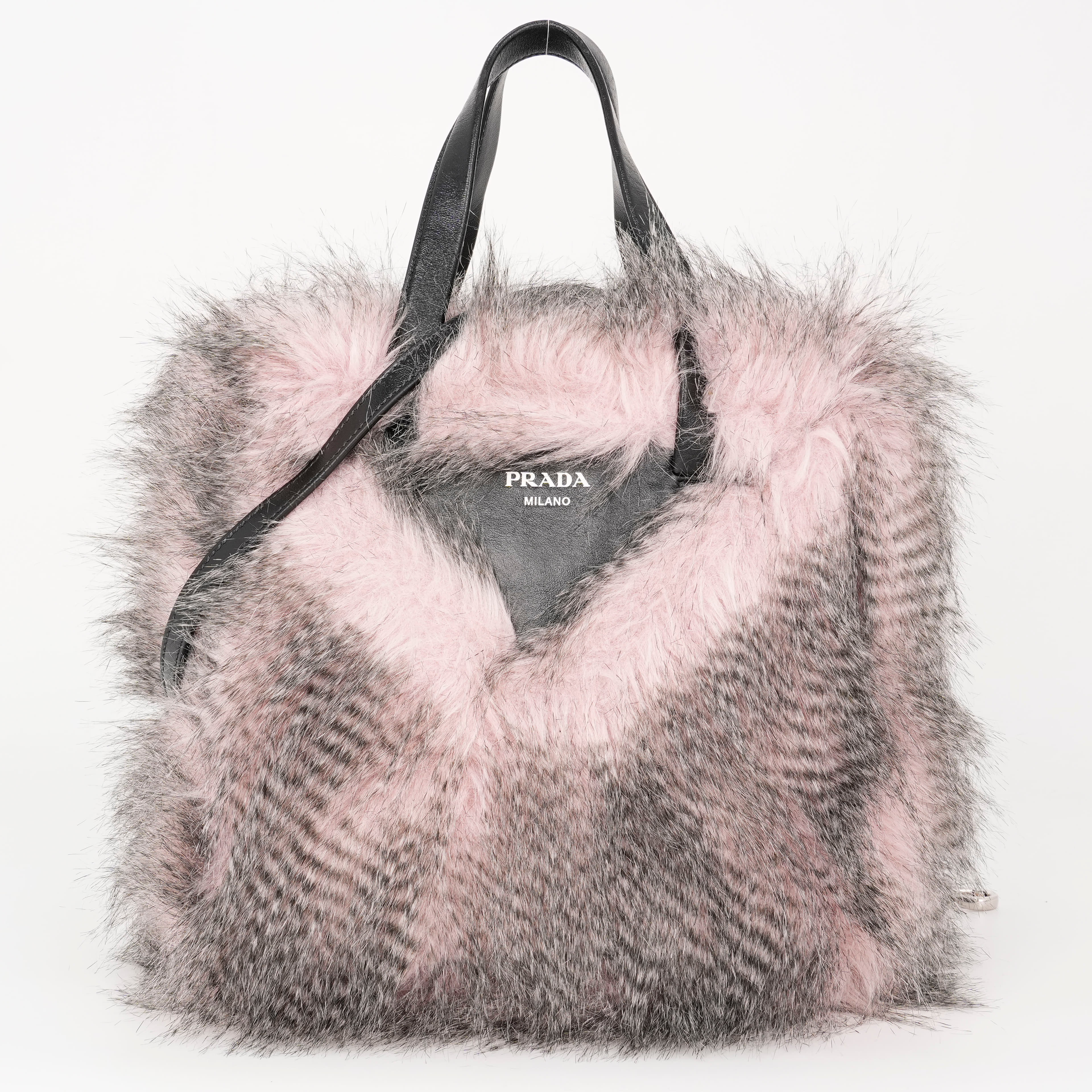 Prada Faux Fur Top Handle Bag with long strap