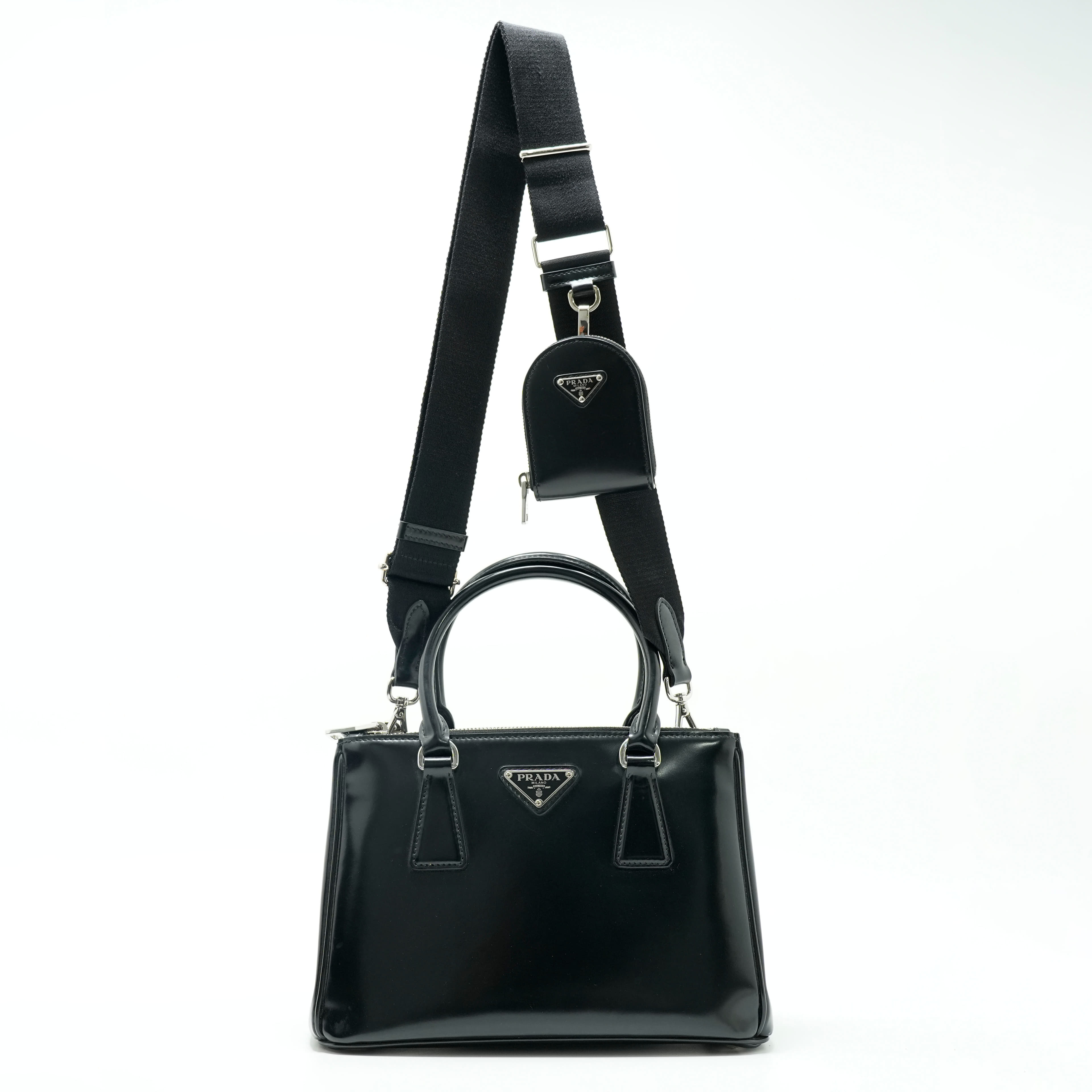 Prada Spazzolato Small Galleria Double Zip Tote with strap