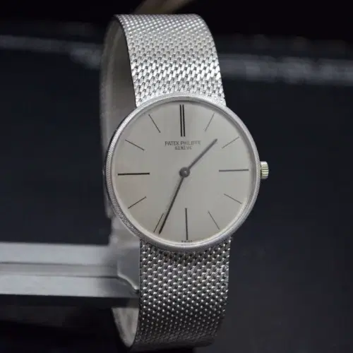 PATEK PHILIPPE CALATRAVA 18K SOLID WHITE GOLD GENEVE SILVER DIAL WRIST WATCH-Hover-Image