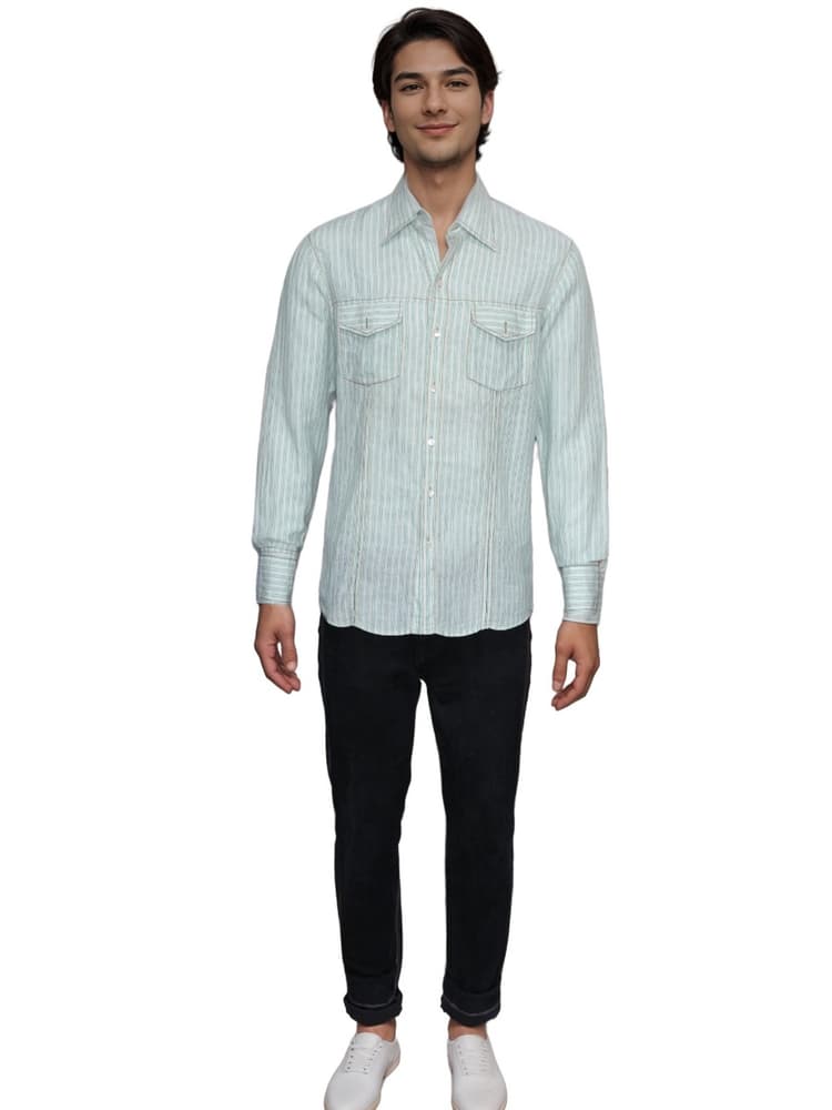 Wills Signature by Rohit Bal Men Striped Shirt, Size 40-Hover-Image