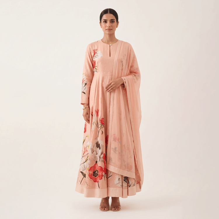 Balance by Rohit Bal Rose Pink Digitally Printed Anarkali Set-Hover-Image