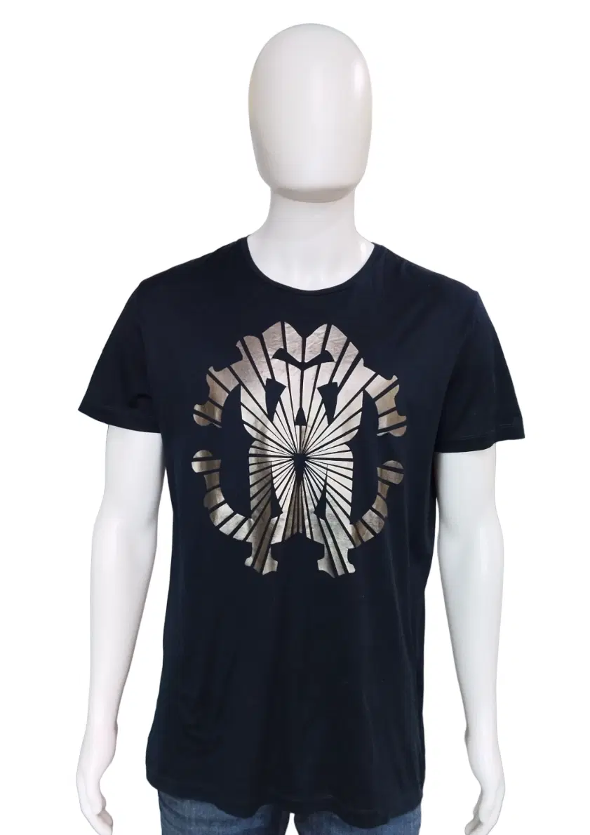 Roberto Cavalli Gold Logo Black Tshirt
