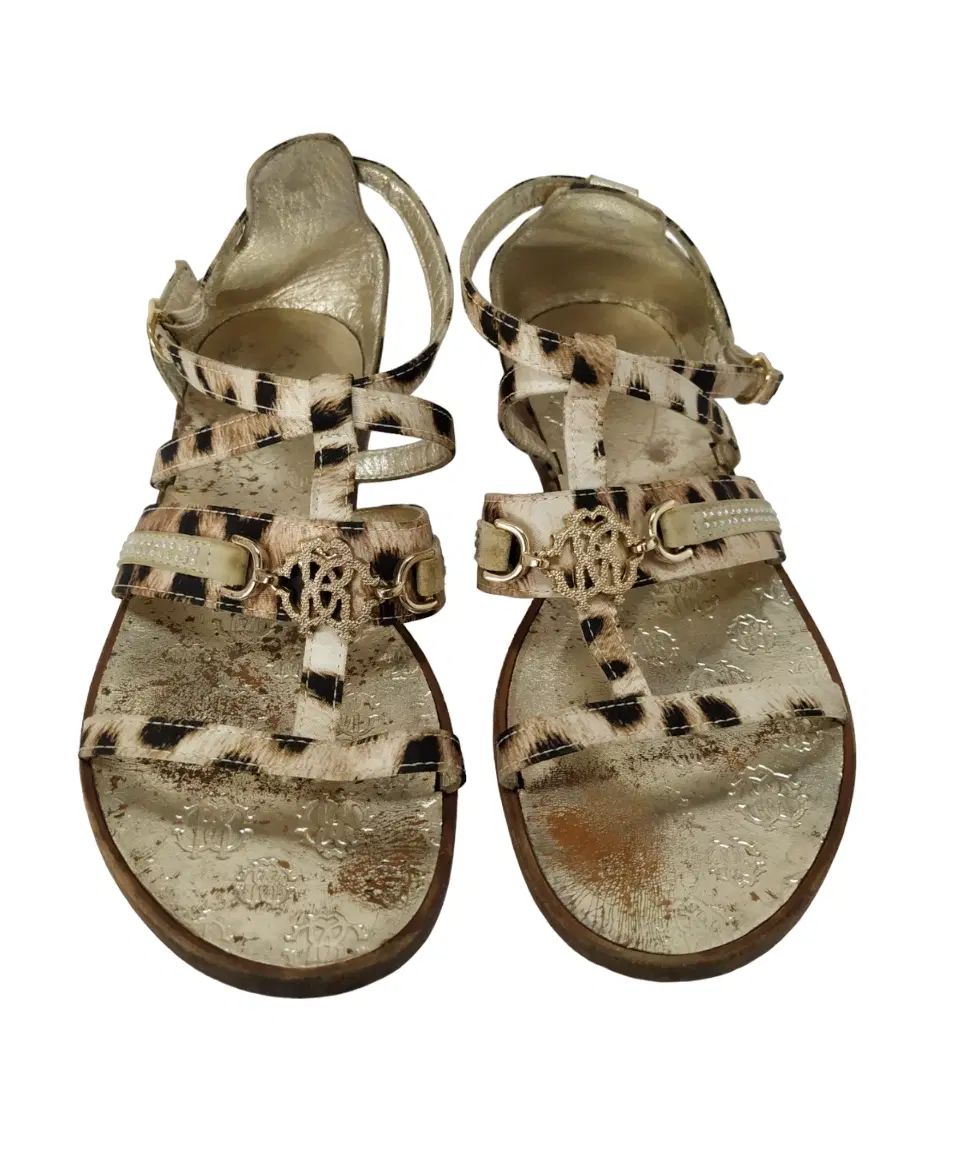 Size 36 - Roberto Cavalli Open Toe Embellished Animal Print Flats Sandal