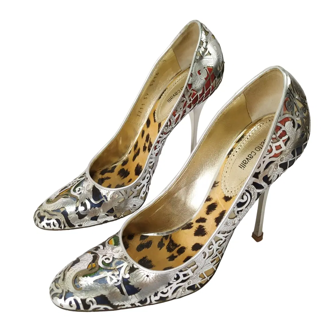 Size 39 - Roberto Cavalli Metallic Silver Lazer Cut Out Heels
