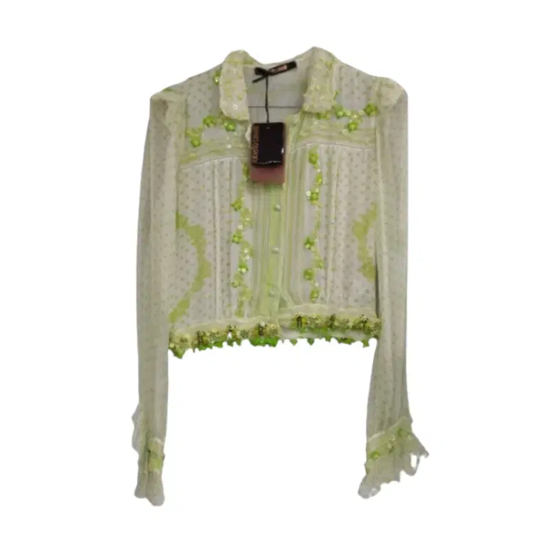 Roberto Cavalli Lime Green Sheer Cropped Top-Hover-Image