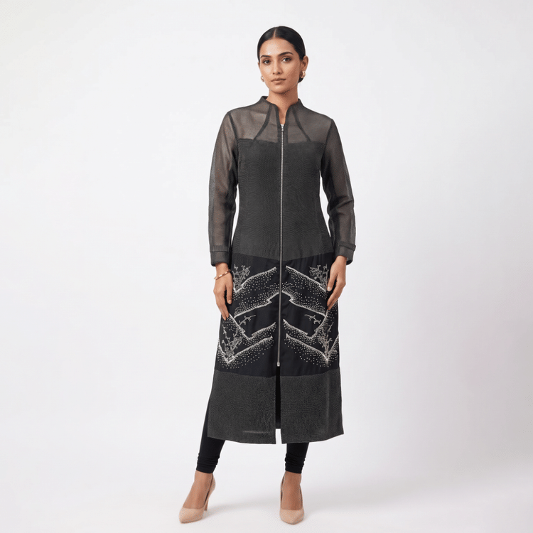 Rahul Mishra Black Zipper Kurta-Hover-Image