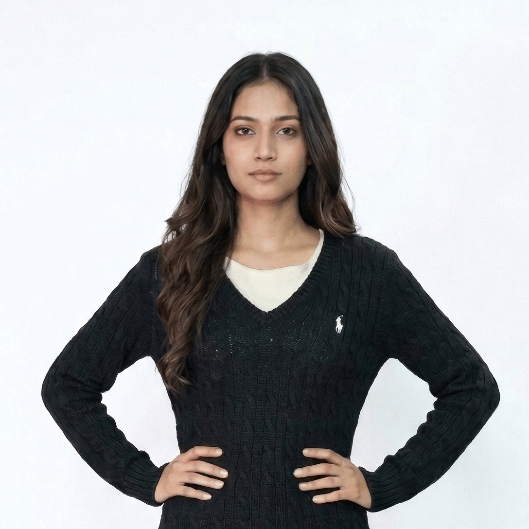 Polo Ralph Lauren Women s Cable-knit Cotton V-neck Sweater (Black), Size M