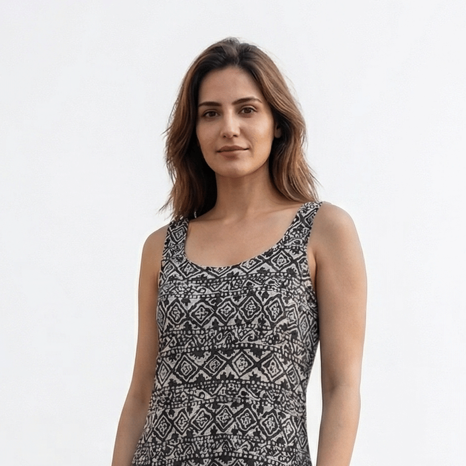 Ralph Lauren Black & White Geometric Print Soft Dress, Size M
