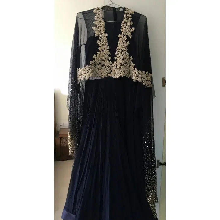 Ridhi Mehra Midnight Blue Cape Gown-Hover-Image