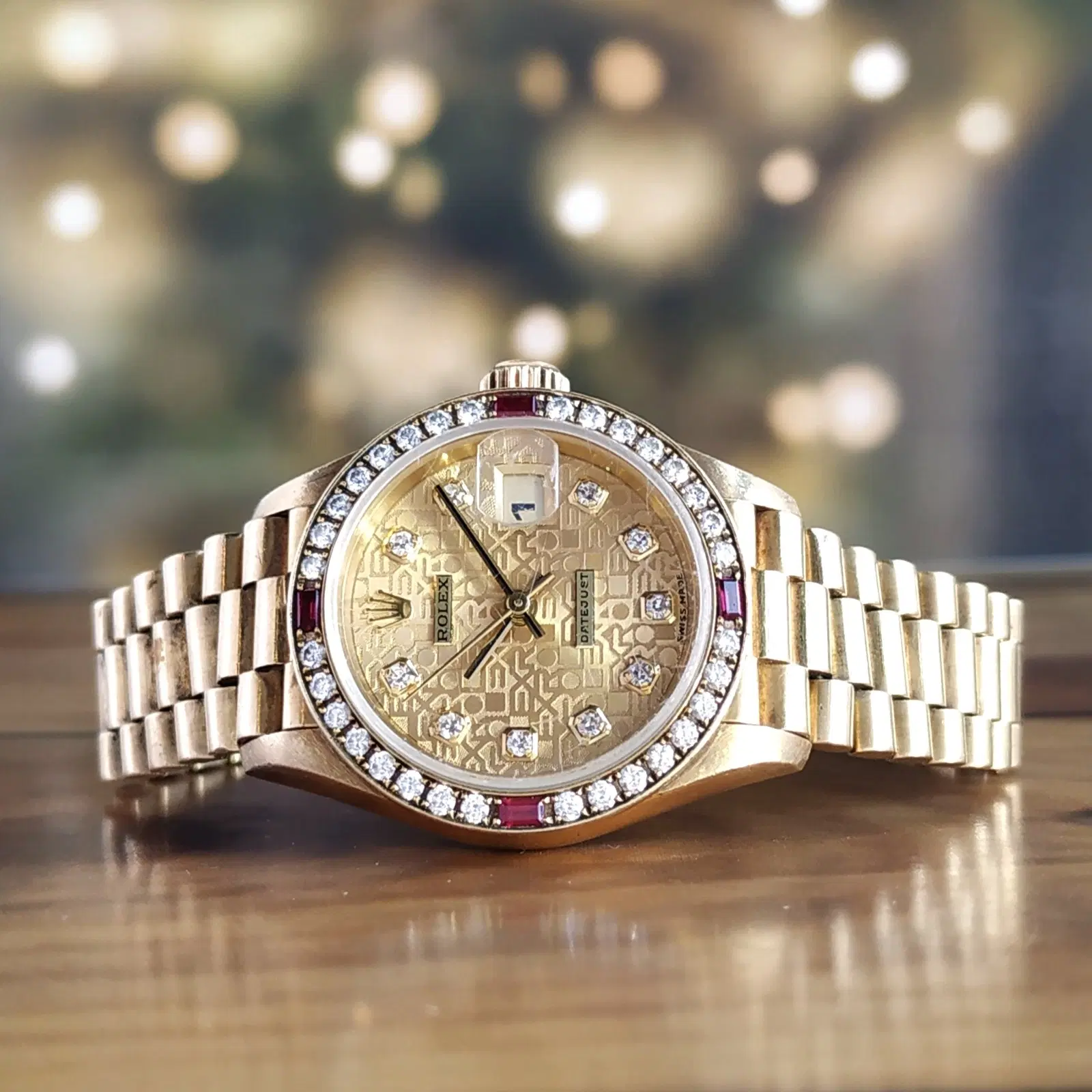 Rolex President Datejust 18K Yellow Gold Diamond Ruby