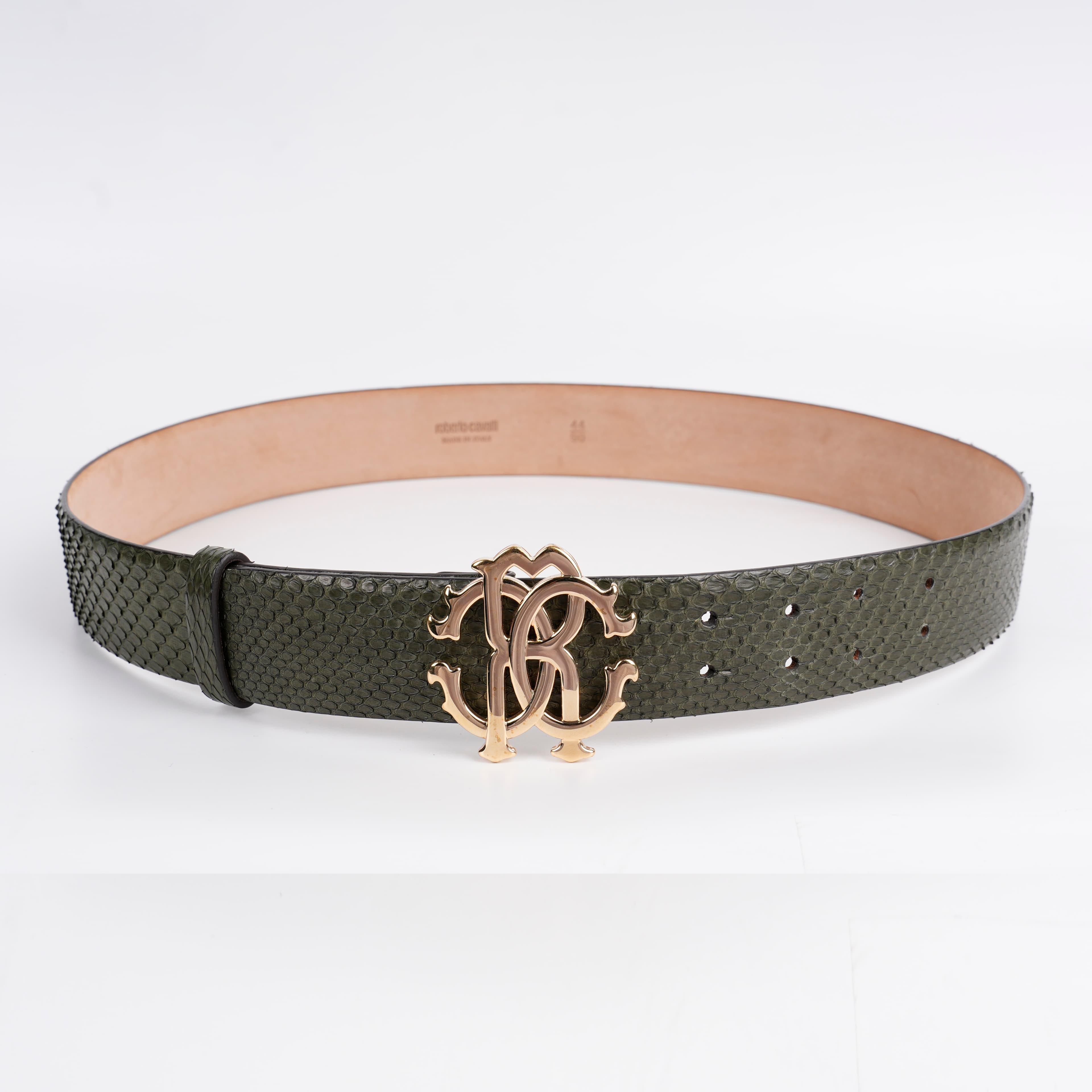Roberto Cavalli Snakeskin Logo Buckle Belt