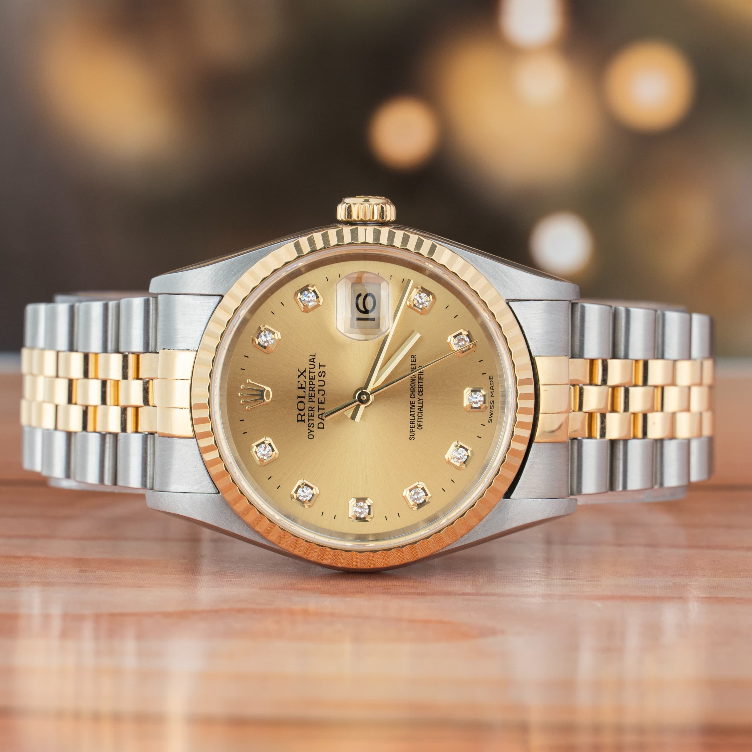 Rolex Datejust 36 MM Diamond Dial 18K Yellow Gold & Steel Automatic Watch Ref. No 16233 