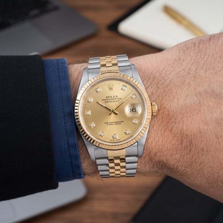 Rolex Datejust 36 MM Diamond Dial 18K Yellow Gold & Steel Automatic Watch Ref. No 16233 -Hover-Image