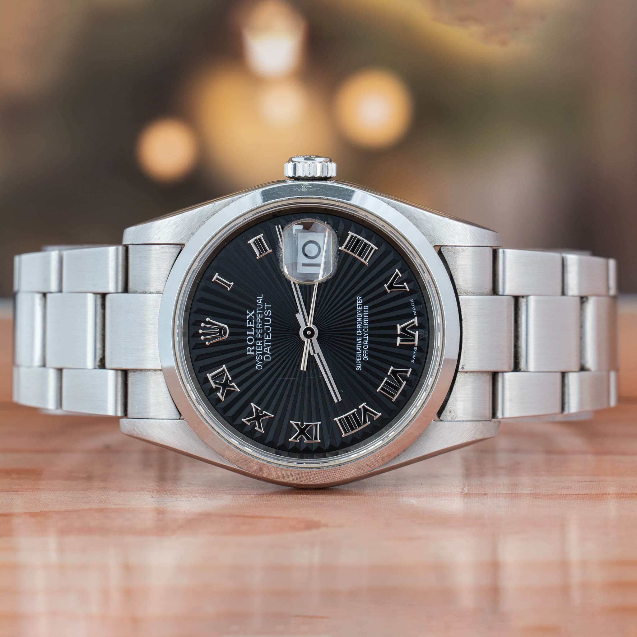 Rolex Datejust 36 MM Sunbeam Black Roman Dial Steel Automatic Watch Ref. No 16200