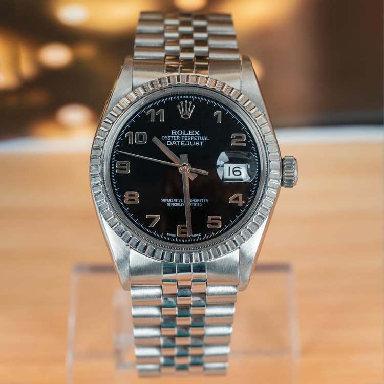 Rolex Datejust 36mm Stainless Steel Black Arabic Dial Automatic Watch-Hover-Image