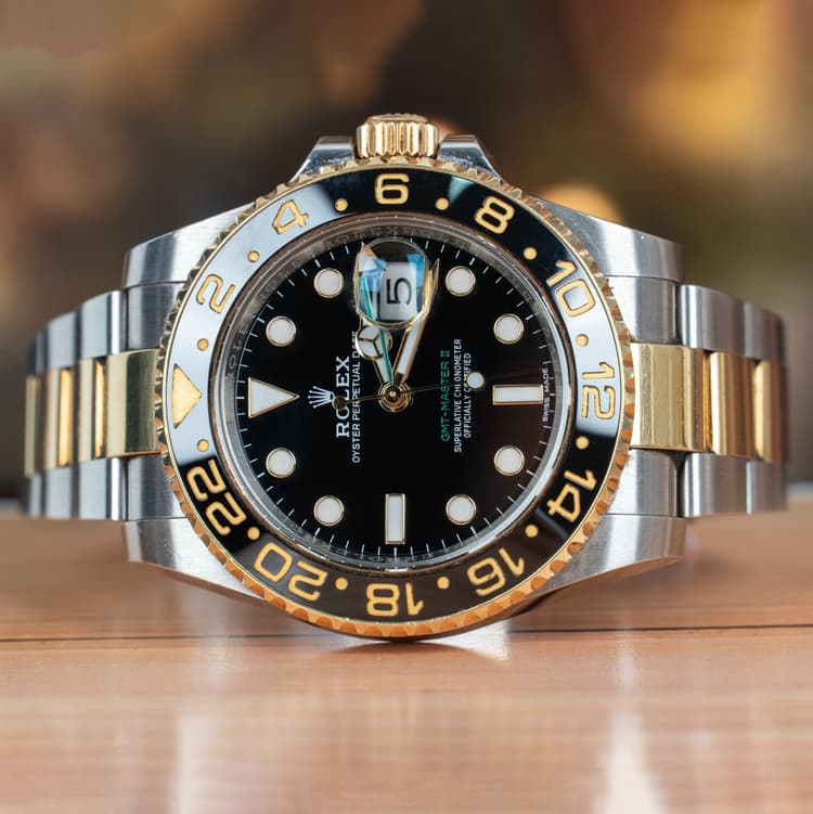 Rolex GMT-Master II 40 MM Yellow Gold & Steel Black Dial Automatic Watch-Hover-Image