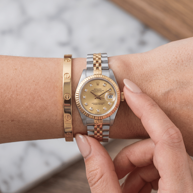 Rolex Lady-Datejust 26 MM Champagne Diamond Dial Steel and Yellow Gold Automatic Watch Ref. No 79173G-Hover-Image